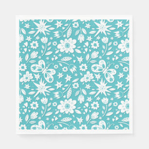 Guardanapo De Papel Borboletas E Flores Em Aqua