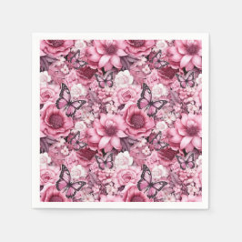 Guardanapo De Papel Borboletas e flores em diferentes tons de pinks