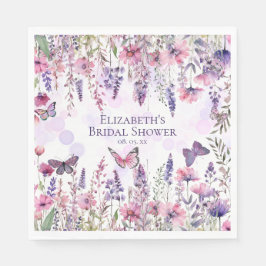 Guardanapo De Papel Borboletas e Flores Silvestres Roxo Rosa Floral