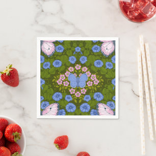 Guardanapo De Papel Borboletas e flores simetria, azul e rosa