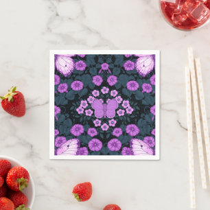 Guardanapo De Papel Borboletas e simetria das flores, violeta e azul