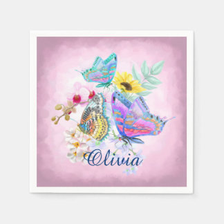 Guardanapo De Papel Borboletas Elegantes e Flores