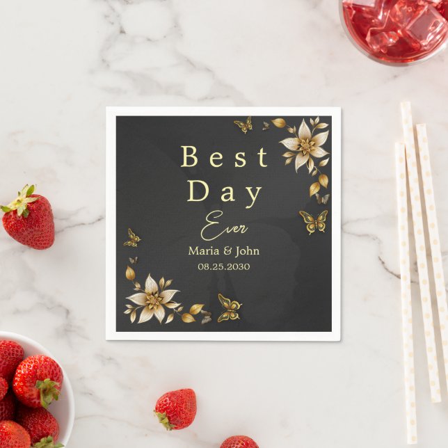 Guardanapo De Papel Borboletas Elegantes Negras Casando Napkins (Insitu)