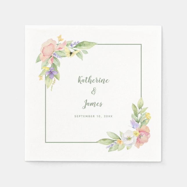 Guardanapo De Papel Borboletas Florais em Aquarela para Casamento e En (Frente)