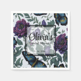 Guardanapo De Papel Borboletas florais magenta púrpura de ameixa de vi