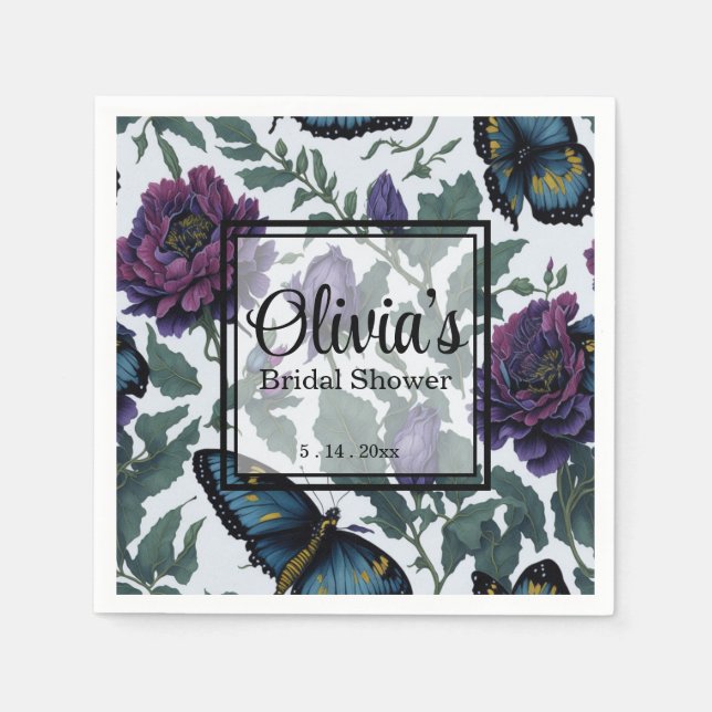 Guardanapo De Papel Borboletas florais magenta púrpura de ameixa de vi (Frente)