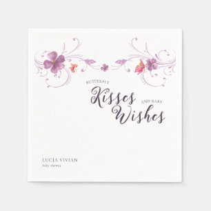 Guardanapo De Papel Borboletas Florais Violetas Beijos e Desejos Bebê