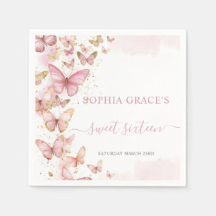 Guardanapo De Papel Borboletas rosa bonito Doce 16 Quinceanera XV 15