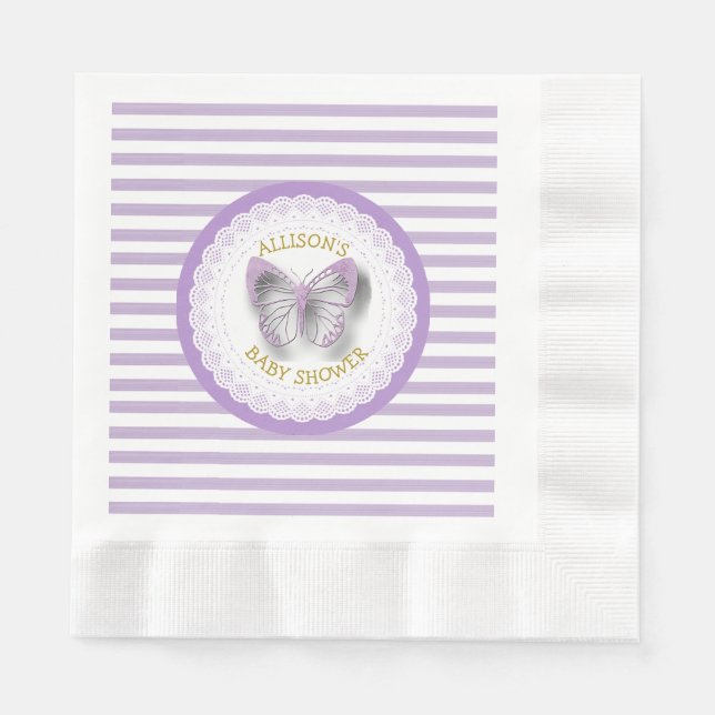 Guardanapo De Papel Borboletas roxas e Douradas Lunchees Napkins (Frente)