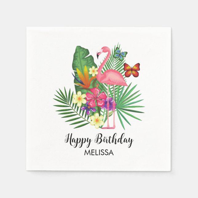 Guardanapo De Papel Borboletas Tropicais Flamingo Flóridas Aniversário (Frente)