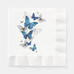 Guardanapo De Papel Borboletas Voadoras Azuis Morpho