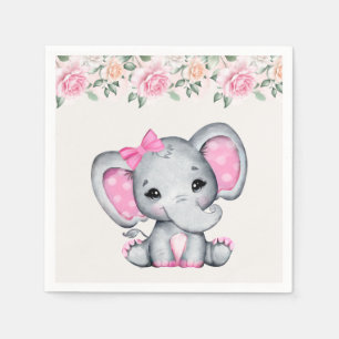 Guardanapo De Papel Borda de Rosas e Elefante-Bebê-Rosa-Gelado