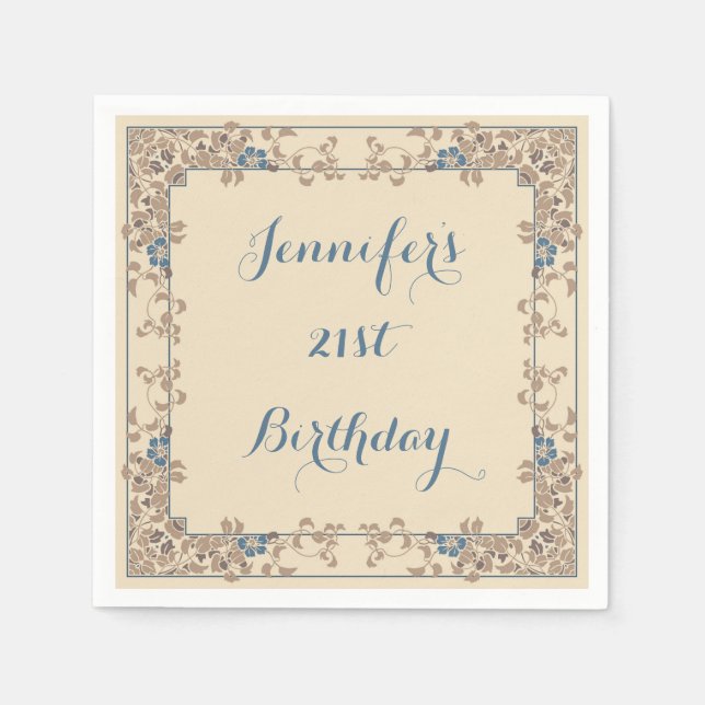 Guardanapo De Papel Borda floral de nouveau de nouveau e creme (Frente)