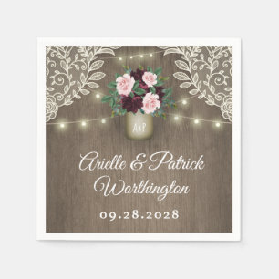 Guardanapo De Papel Borgonha cora casamento vintage Dourado