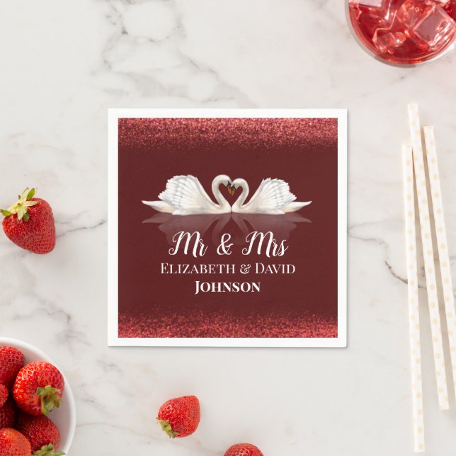 Guardanapo De Papel Borgonha e Branca Pensados com Casamento de Cisnes (Insitu)