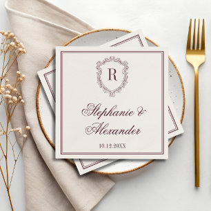 Guardanapo De Papel Borgonha e Marfim Brasão de Monograma Casamento Ol