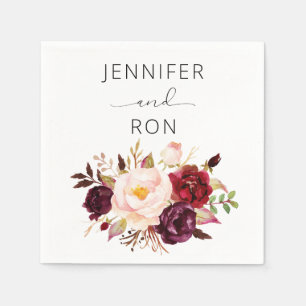 Guardanapo De Papel Borgonha Marsala e Blush Floral - Branco