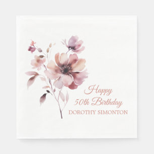 Guardanapo De Papel Borgonha Rosa Rosa Personalizada Floral 50º Aniver