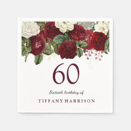 Guardanapo De Papel Borgonha Vermelha Branca Rosa 60ª Festa de anivers