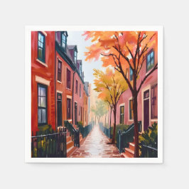 Guardanapo De Papel Boston Autumn Watercolor Beacon Hill Massachusetts