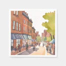 Guardanapo De Papel Boston Bike Ride | North End Watercolor MA