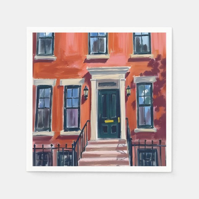 Guardanapo De Papel Boston Brownstones Massachusetts Watercolor (Frente)