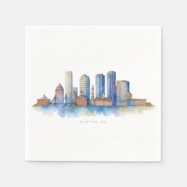 Guardanapo De Papel Boston City Skyline Watercolor | Mães de Boston Mo