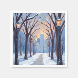Guardanapo De Papel Boston Common Winter Snowfall Watercolor