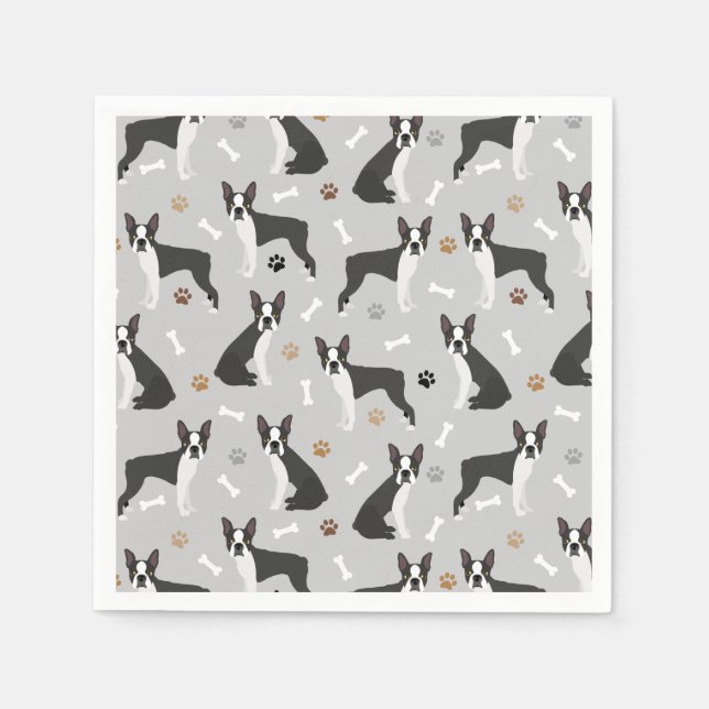 Guardanapo De Papel Boston Terrier Bones e patas Napkins (Frente)