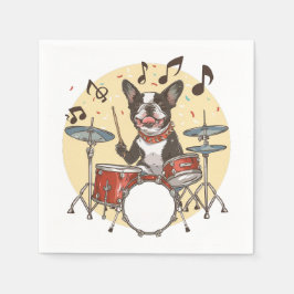 Guardanapo De Papel Boston Terrier Dog Playing Drums