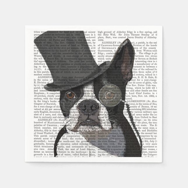 Guardanapo De Papel Boston Terrier, Formal Hound e Chapéu (Frente)