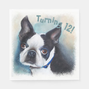 Guardanapo De Papel Boston Terrier virando 12 festas