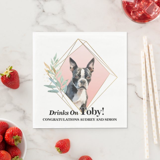 Guardanapo De Papel Boston Terrier Wedding Napkins Com Foto De Cães (Insitu)