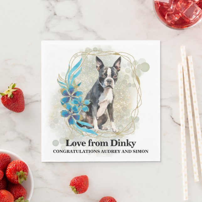 Guardanapo De Papel Boston Terrier Wedding Napkins Com Foto De Cães (Insitu)