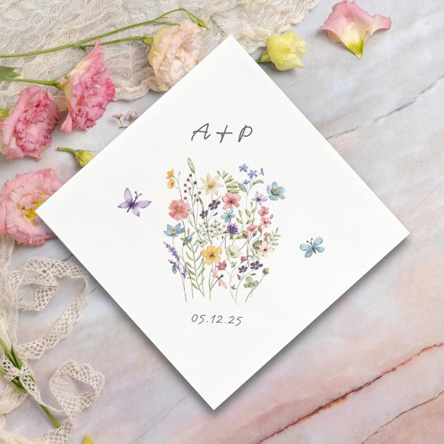 Guardanapo De Papel Botânica Aquarela Flores Selvagens Casamento Monog (Criador carregado)