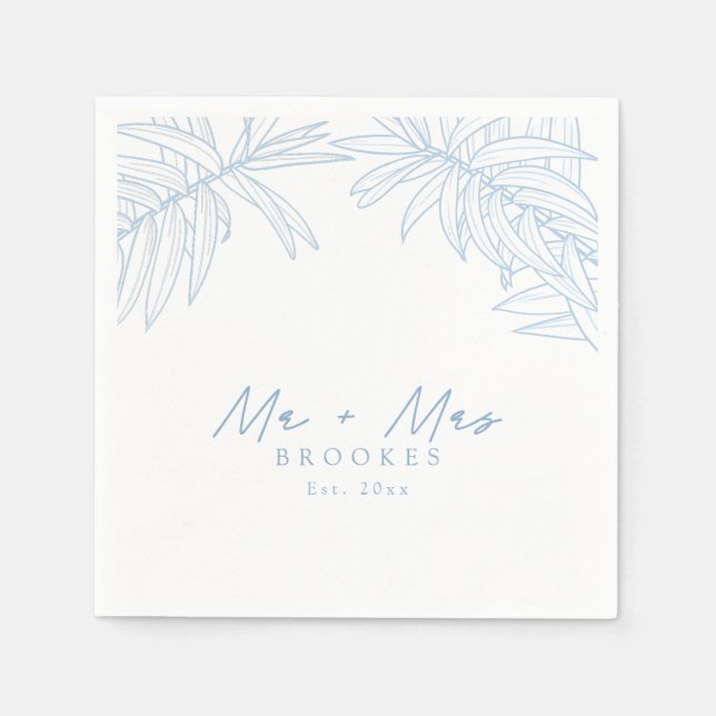 Guardanapo De Papel Botânica Simples Desenhada à Mão Azul Dusty (Frente)