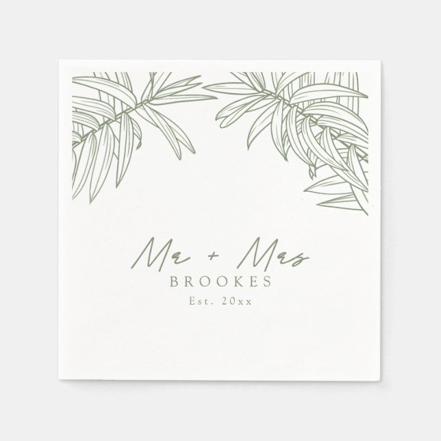 Guardanapo De Papel Botânica Simples Desenhada à Mão Verde Sage (Frente)