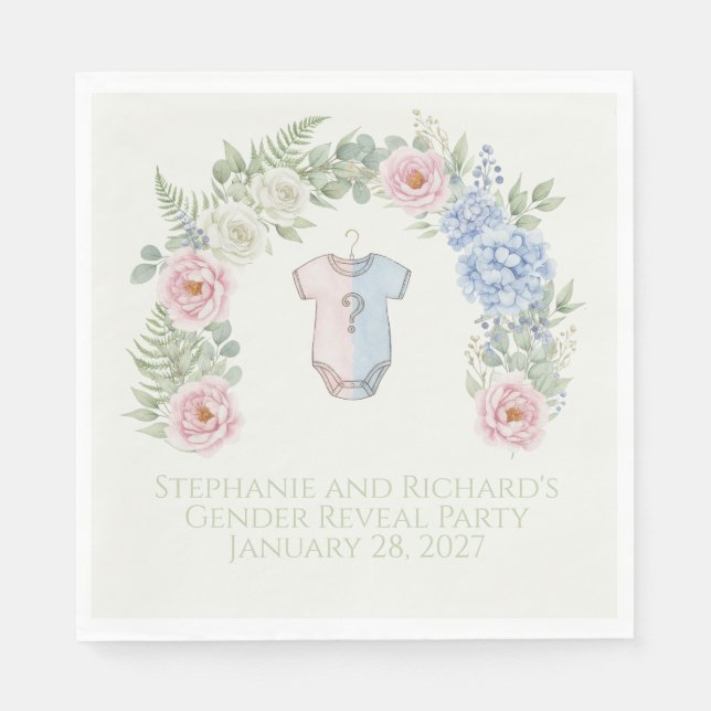 Guardanapo De Papel Botanical Gender Reveal Napkin (Frente)
