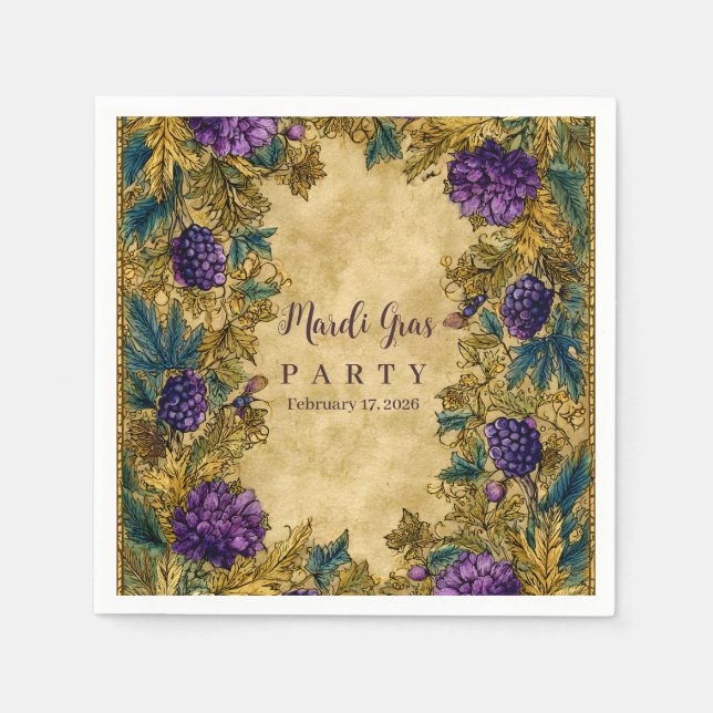 Guardanapo De Papel Botanical Grape Mardi Gras Masquerade (Frente)