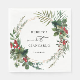 Guardanapo De Papel Botanical Holiday Greenery Red Berries Wedding