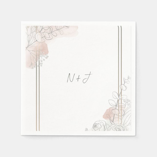 Guardanapo De Papel Botanical Outline Sage & Blush Floral Wedding  (Frente)