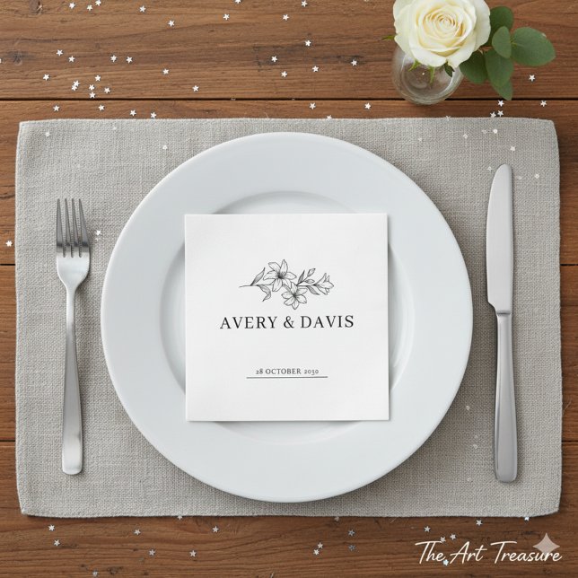 Guardanapo De Papel Botânico Minimalista Elegante Branco (Criador carregado)