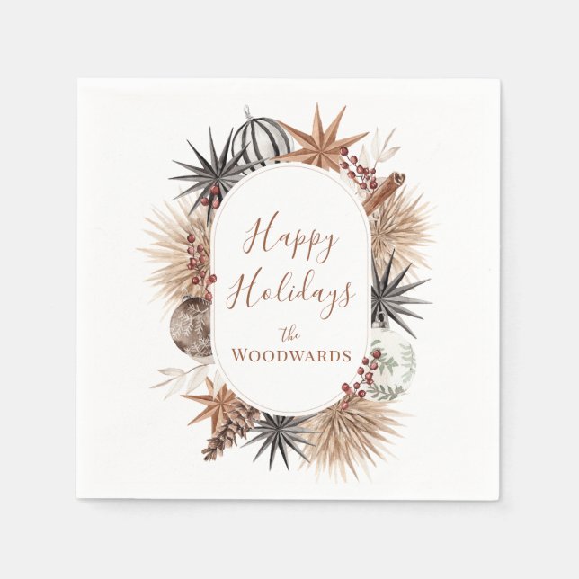 Guardanapo De Papel Botânicos de Natal Boho Personalizados (Frente)