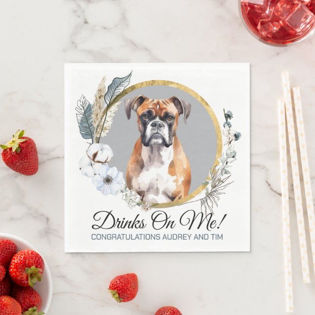 Guardanapo De Papel Boxer Dog Wedding Napkins com Cães Foto (Insitu)
