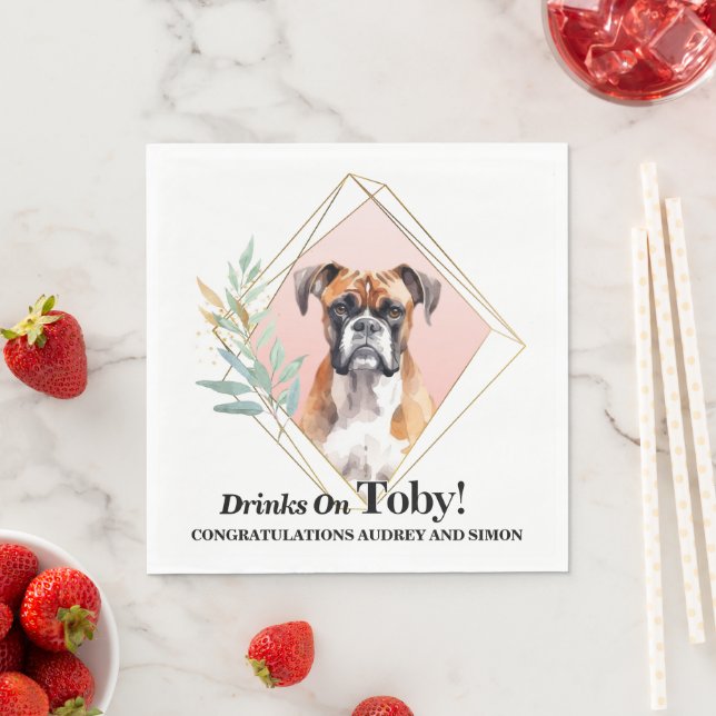 Guardanapo De Papel Boxer Dog Wedding Napkins com Cães Foto (Insitu)