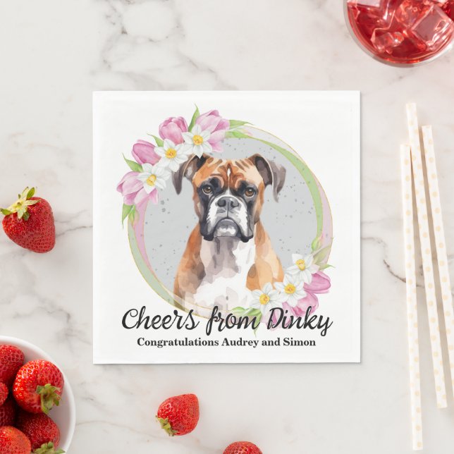 Guardanapo De Papel Boxer Dog Wedding Napkins com Cães Foto (Insitu)