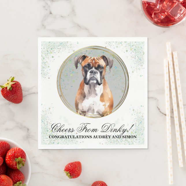 Guardanapo De Papel Boxer Dog Wedding Napkins com Cães Foto (Insitu)
