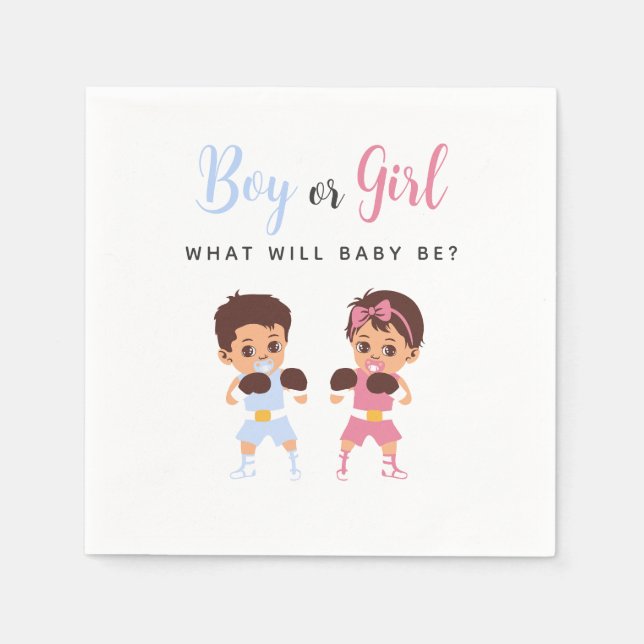 Guardanapo De Papel Boxing Baby Pink or Blue Gender Reveal Napkins (Frente)