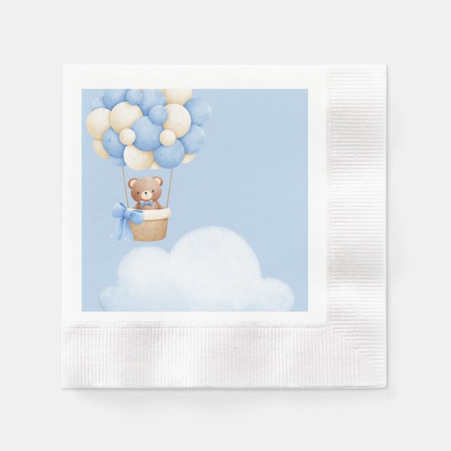 Guardanapo De Papel Boy Baby Shower Bear Balloon Napkins (Frente)