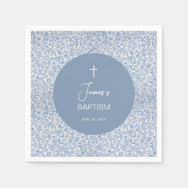 Guardanapo De Papel Boy Baptism Blue and White Floral Pattern Elegant